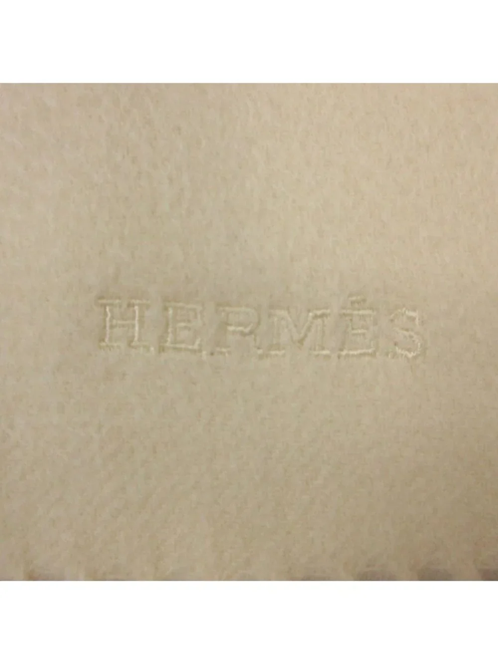 Hermes Cashmere Wool Blanket Plaid Large Throw Embroidery 200 140 Ivory